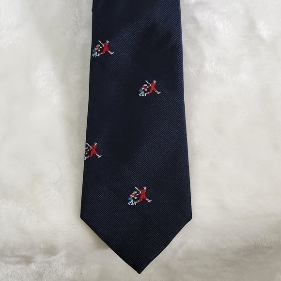 Lands' End Direct Merchants Silk Navy Blue Baseball Player Catcher Necktie Tie - Picture 4 of 11